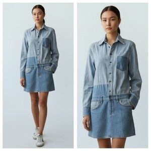 EQUATORE patchwork Stylish Denim Shirt Dress